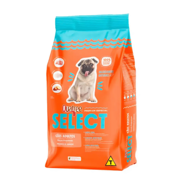 RAÇÃO QUATREE SELECT ADULTOS RAÇAS PEQUENAS SABOR FRANGO E ARROZ 1KG