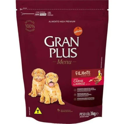 RAÇÃO GRAN PLUS MENU CÃES FILHOTES MÉDOS E GRANDES CARNE & ARROZ 3KG