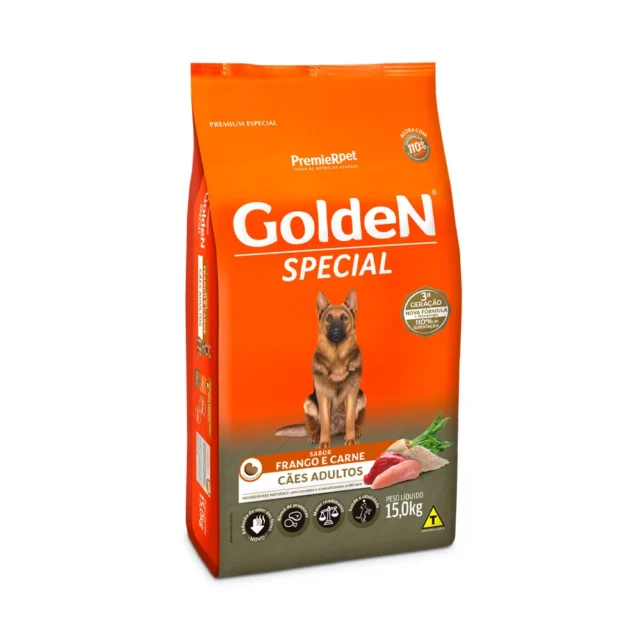 RAÇÃO GOLDEN SPECIAL CÃES ADULTOS DE PORTE MÉDIO/GRANDE FRANGO E CARNE 15KG