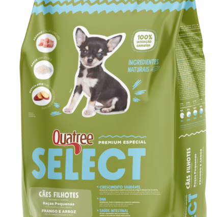 RAÇÃO QUATREE SELECT CÃES FILHOTES RAÇAS PEQUENAS SABOR FRANGO E ARROZ 10.1KG