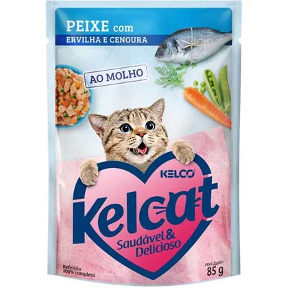 SACHE KELCAT SABOR PEIXE/ERVILHA/CENOURA - 85G