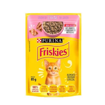 RAÇÃO ÚMIDA FRISKIES SACHÊ PARA GATOS FILHOTES SABOR CARNE AO MOLHO - 85g