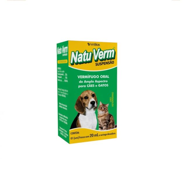 NATU VER CÃES E GATOS VERMIFUGO SUSPENSÃO USO ORAL 20ML PET VETBRAS