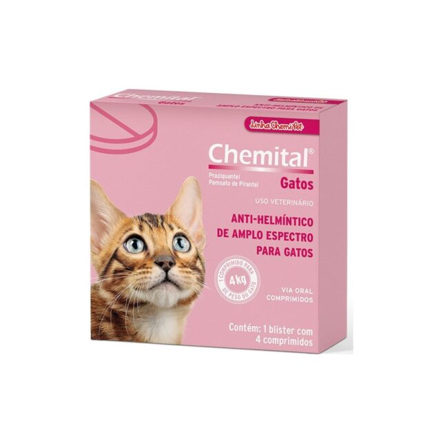 ANTI-HELMÍNTICO DE AMPLO ESPECTRO CHEMITAL P/GATOS - 4 COMPRIMIDOS