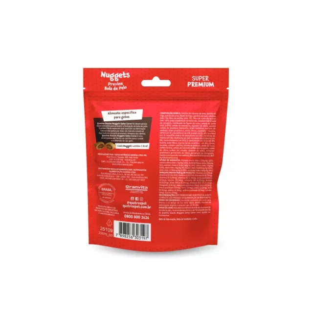 QUATREE SNACKS NUGGETS GATO BOLA DE PELO SABOR CARNE - 150g - Imagem 2