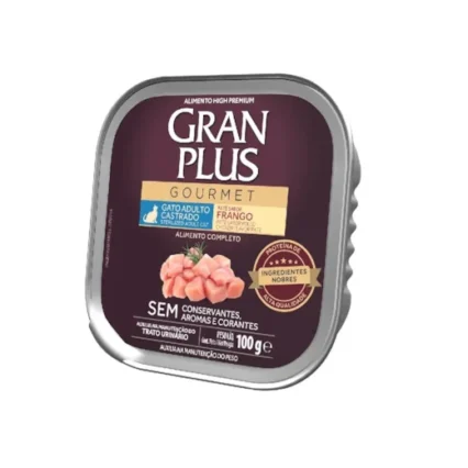 ALIMENTO COMPLETO GRAN PLUS PARA GATOS CASTRADOS SABOR FRANGO - PATÊ 100g