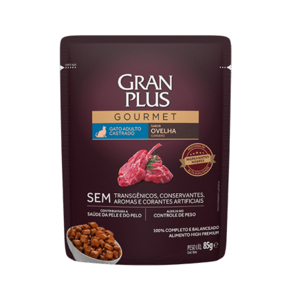RAÇÃO ÚMIDA GRAN PLUS SACHÊ  PARA GATOS CASTRADOS SABOR OVELHA - 85g