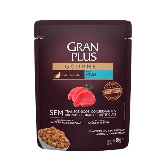 RAÇÃO ÚMIDA GRAN PLUS SACHÊ PARA GATOS ADULTOS SABOR ATUM - 85g