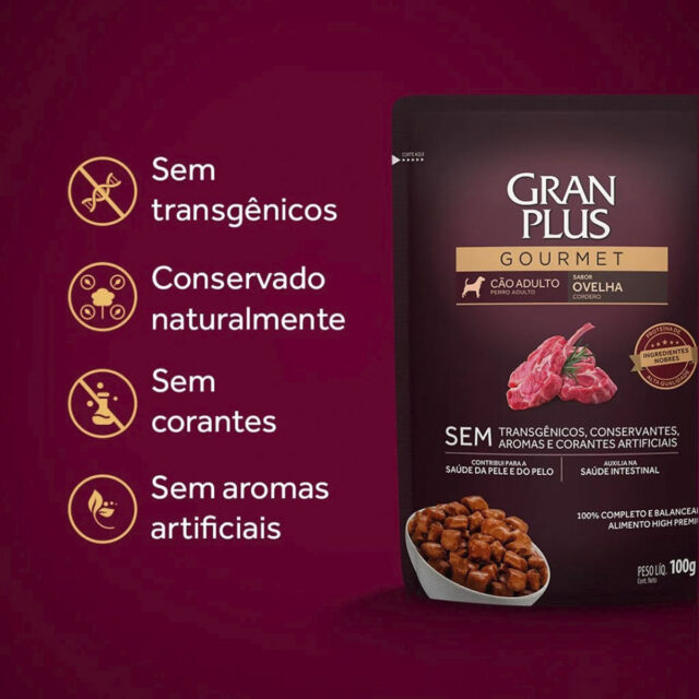 RAÇÃO ÚMIDA GRAN PLUS SACHÊ PARA CÃES ADULTOS SABOR OVELHA - 100g - Imagem 3