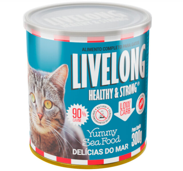 ALIMENTO COMPLETO LIVELONG PARA GATOS ADULTOS SABOR DELÍCIAS DO MAR 300g