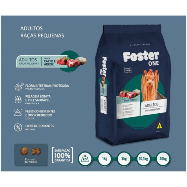 RAÇÃO FOSTER ONE PARA CÃES ADULTOS DE PORTE PEQUENO SABOR CARNE E ARROZ 10,1KG - Imagem 2