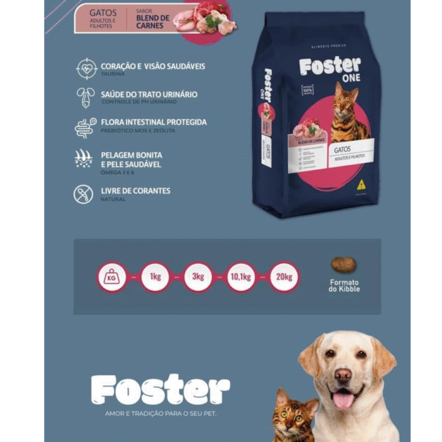 RAÇÃO FOSTER ONE PARA GATOS ADULTOS E FILHOTES SABOR MIX DE CARNES 10,1KG - Imagem 2
