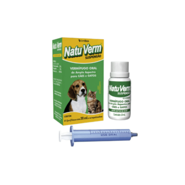 NATU VER CÃES E GATOS VERMIFUGO SUSPENSÃO USO ORAL 20ML PET VETBRAS - Imagem 2