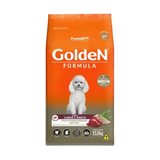 RAÇÃO GOLDEN FORMULA CÃES ADULTOS DE PORTE PEQUENO CARNE E ARROZ 15 KG - Imagem 2