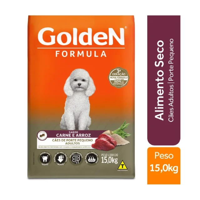 RAÇÃO GOLDEN FORMULA CÃES ADULTOS DE PORTE PEQUENO CARNE E ARROZ 15 KG - Imagem 3