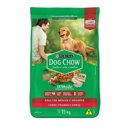 RAÇÃO DOG CHOW ADULTO FRANGO/ARROZ RAÇAS MÉDIAS E GRANDES 15 KG S/CORANTE