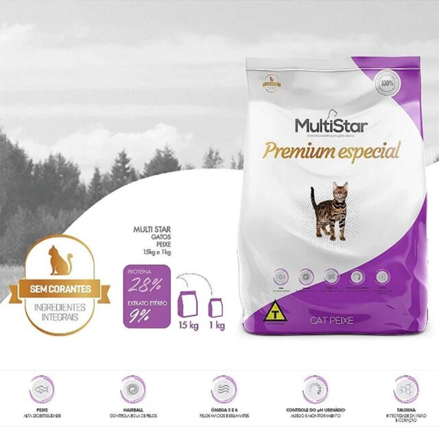 RAÇÃO SECA MULTI STAR PARA GATOS ADULTOS PREMIUM ESPECIAL PEIXE 1 KG - Imagem 4