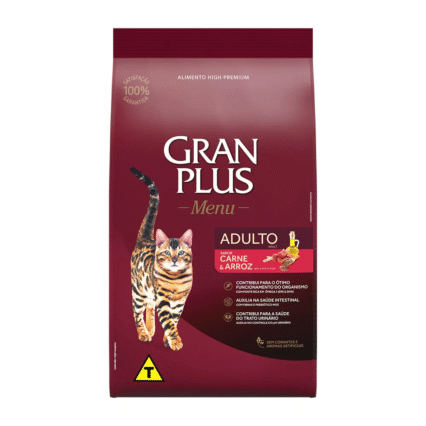 RAÇÃO SECA GRAN PLUS MENU PARA GATOS ADULTOS CARNE E ARROZ 10,1KG
