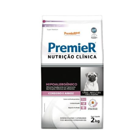 RAÇÃO SECA PREMIER NUTRIÇÃO CLINÍCA CÃES HIPOALERGENICOS PEQUENO PORTE CORDEIRO 2,0 KG