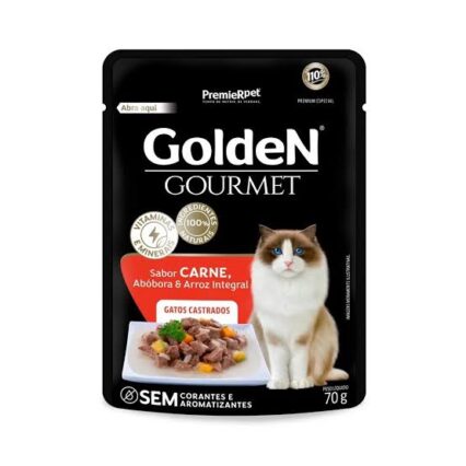 RAÇÃO ÚMIDA GOLDEN GOUMERT SACHÊ PARA GATOS CASTRADOS SABOR CARNE - 70g