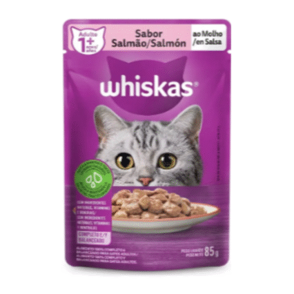 RAÇÃO ÚMIDA WHISKAS SACHÊ SALMÃO AO MOLHO PARA GATOS ADULTOS 85g