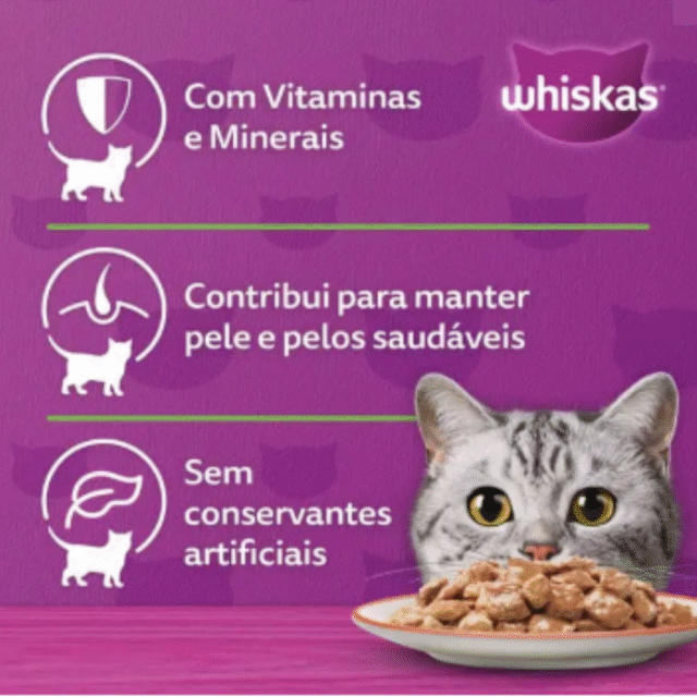 RAÇÃO ÚMIDA WHISKAS SACHÊ SALMÃO AO MOLHO PARA GATOS ADULTOS 85g - Imagem 4
