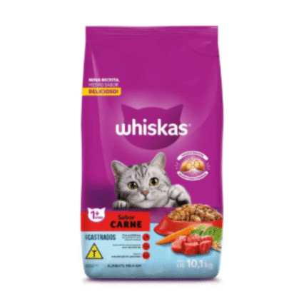 RACÃO WHISKAS GATO ADULTO CASTRADOS SABOR CARNE.10.1kg