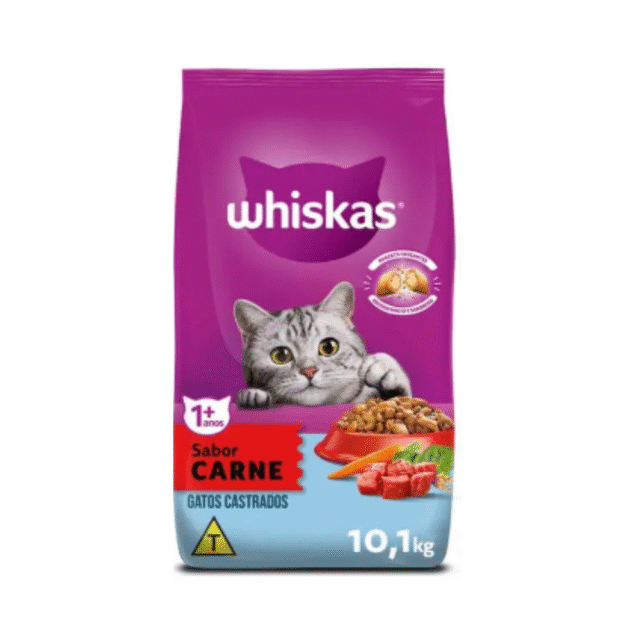 RACÃO WHISKAS GATO ADULTO CASTRADOS SABOR CARNE.10.1kg - Imagem 2