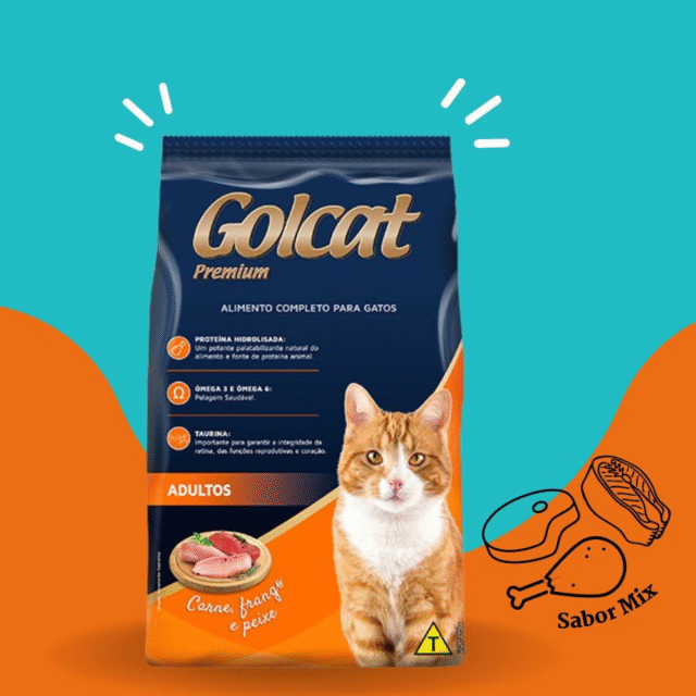 RAÇÃO GOLCAT PREMIUM MIX DE CARNE, FRANGO E PEIXE - 10 KG